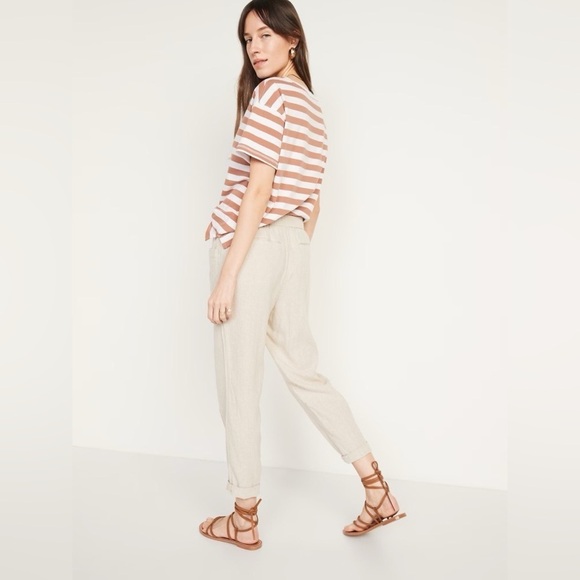 NWT! Flax Linen High-Waisted Cropped Linen-Blend Pants - Multiple Sizes - Picture 2 of 6